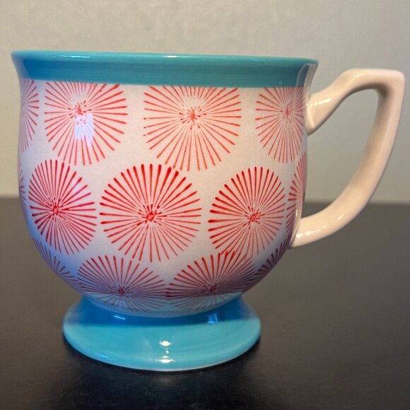THE PIONEER WOMAN Turquoise Pedestal & Red Starburst Off-White Ceramic Cup Mug - Picture 2 of 11